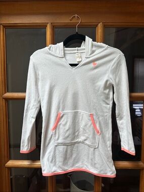 Girls' White Hooded Pullover with Peach Trim